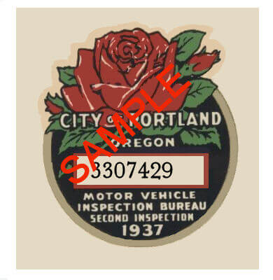 Modal Additional Images for 1937 Oregon INSPECTION Sticker Portland